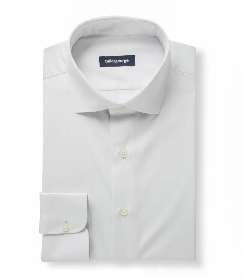 Easy-iron plain white poplin shirt