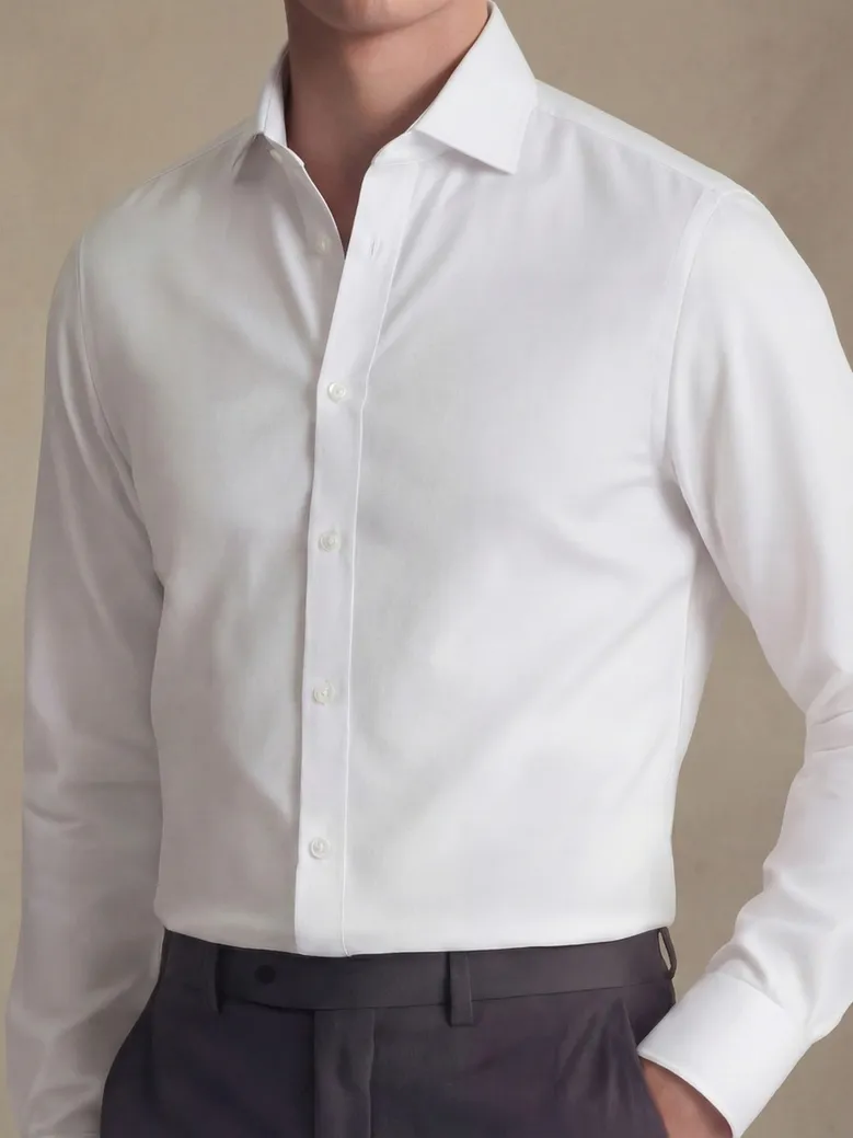 Easy-iron plain white poplin shirt