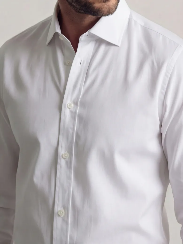 Easy-iron plain white poplin shirt