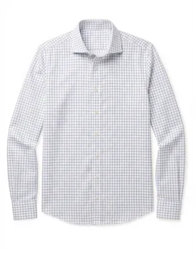 Easy-iron navy blue checked twill shirt