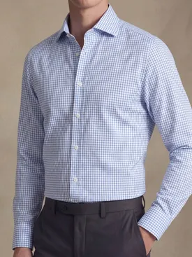 Sky blue checked twill shirt