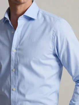 Plain sky blue easy-iron end-on-end shirt