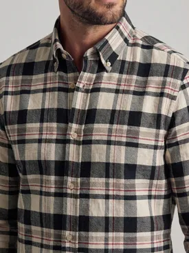 Thick linen shirt with beige and brown checks