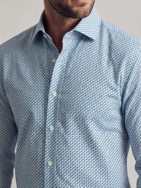 Easy-iron blue printed poplin shirt