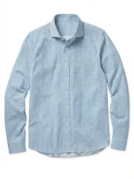 Easy-iron blue printed poplin shirt