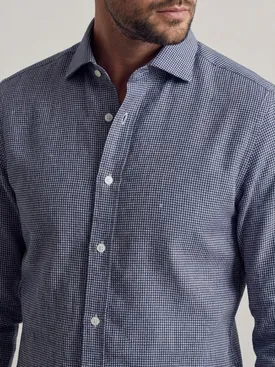 Navy blue checked linen shirt
