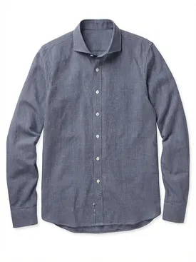 Navy blue checked linen shirt