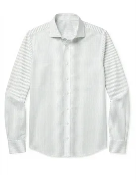 Easy-iron green striped poplin shirt