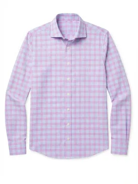 Easy-iron purple and blue checked poplin shirt