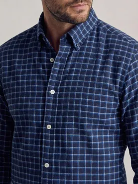 Navy blue and sky blue plaid thick flannel shirt