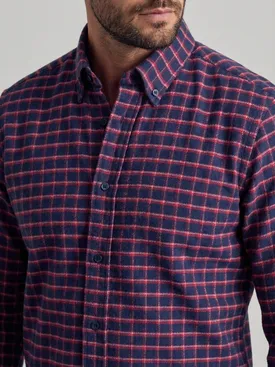 Navy blue thick flannel shirt with red checks