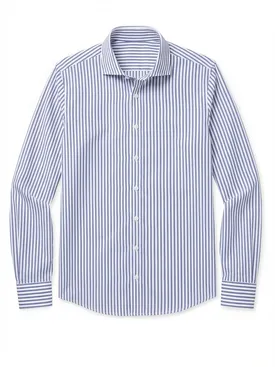 Easy-iron blue striped poplin shirt