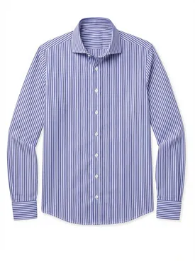 Easy-iron royal blue striped poplin shirt