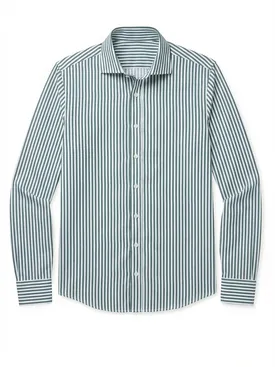 Easy-iron green striped twill shirt