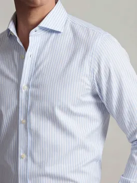 Easy-iron sky blue striped twill shirt