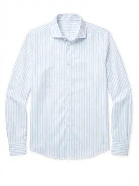 Easy-iron sky blue striped twill shirt
